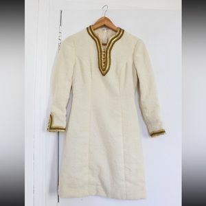 Vintage 60s 70s Marie Martine Paris Boucle Cream Mini Dress XS XXS